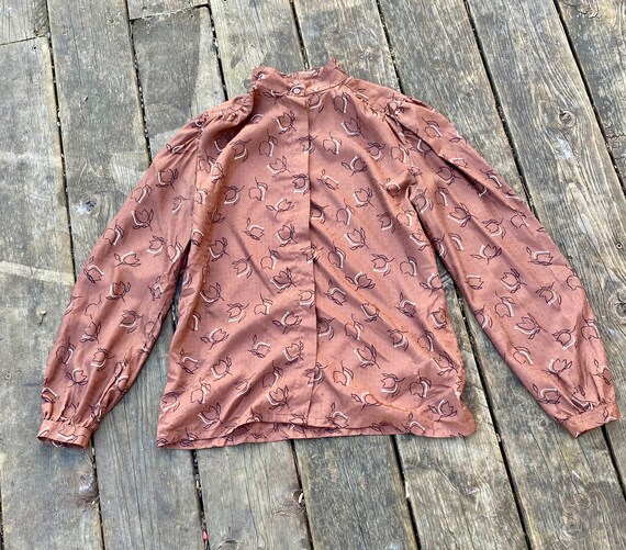 1960s 1970s Autumn Fall Brown Blouse / Button dow… - image 7