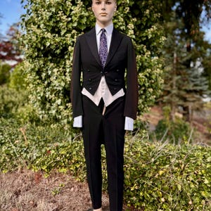 1900s Early Edwardian Tuxedo / Dated 1916 /Tailcoat 3-Piece / Silk Satin Peaked Lapels / White Tie Ensemble / True Victorian / Size 36