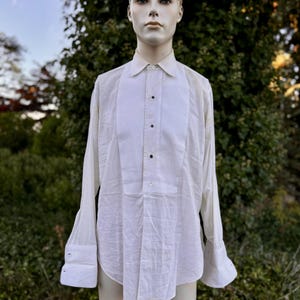 1940s Manhattan Tuxedo Dress Shirt / Spear Collar - French Cuffs / Shirt Studs / Art Deco MCM Fashion Menswear / Size L M 16”