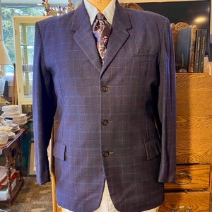 1940s 1950s Plaid Blue Suit Jacket / Sport Jacket / Single Breasted / Art Deco Antique Fashion / fit Size 38