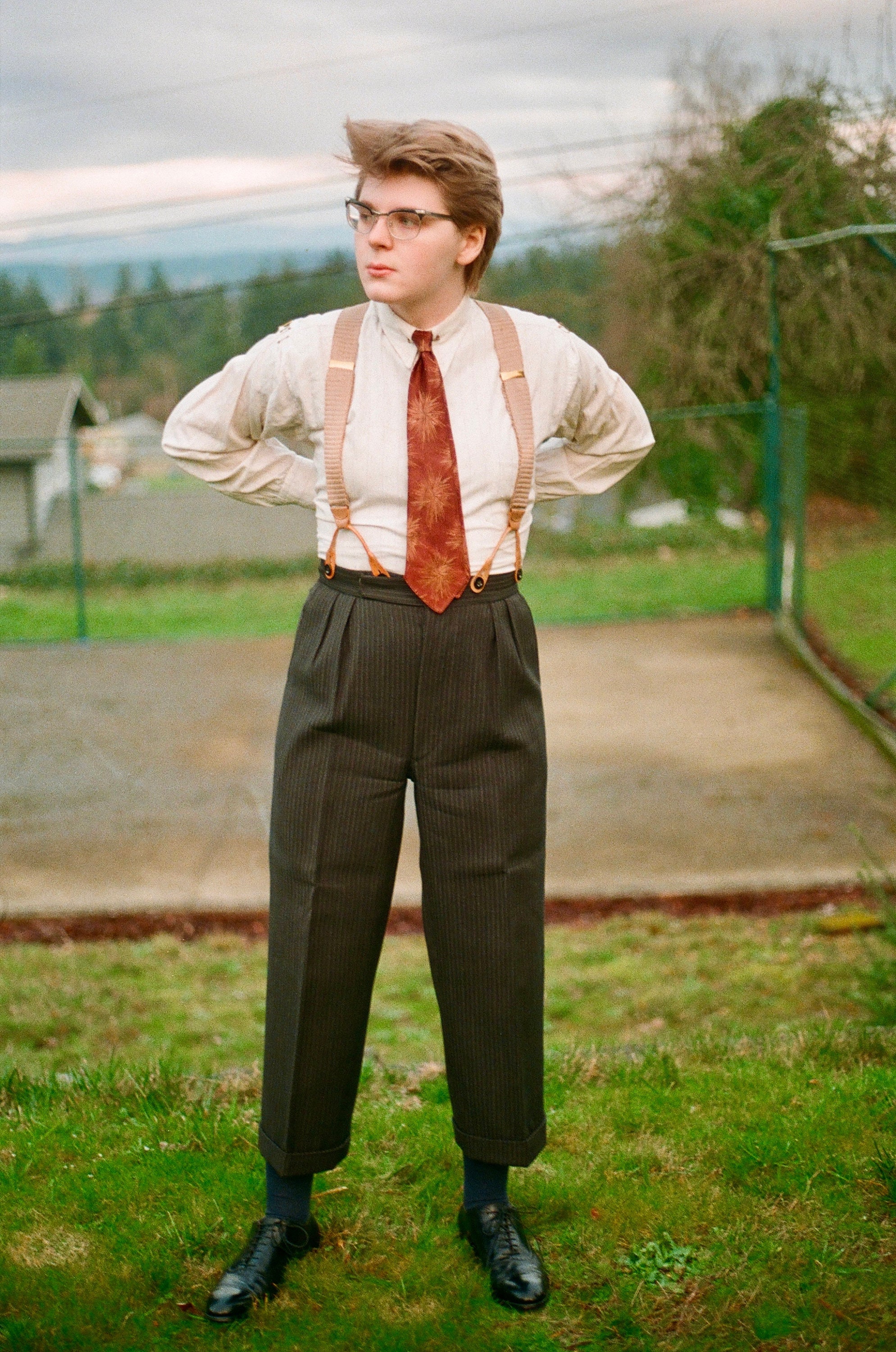 1930s Striped Wool Trousers, Pleated Cuffs, W 31