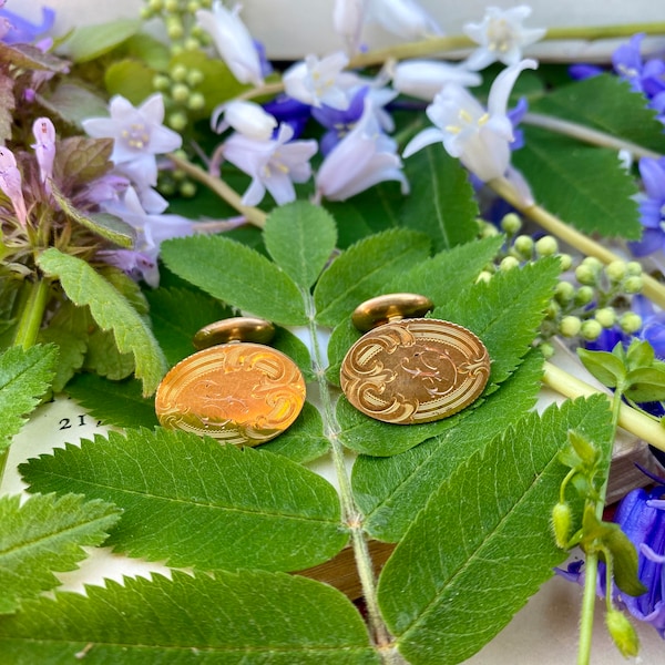 1800s 1900s Gold-Filled Cuff-Links / Victorian Edwardian / Monogramed / 1920s Antique Menswear