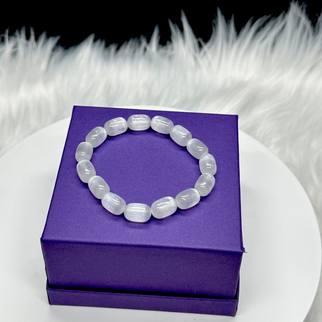 Bracciale Reiki In Selenite | Cristallo Per Meditazione E Chakra | Perline 8 Mm Lunghezza 17,8 Cm