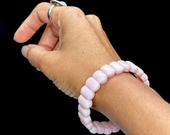 Peruvian Pink Opal Crystal Bracelet - Rectangular Bead, Handmade Jewelry, Healing Crystal Bracelet