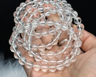 High Clarity Clear Quartz Crystal Bracelet, Natural Clear Quartz Bracelet | 8mm | Healing Stone Meditation