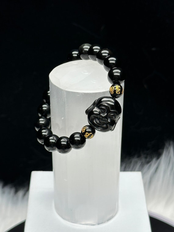 Obsidian buddha bracelet hot sale