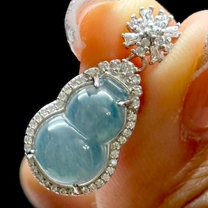 Jade Wu Lou Pendant with Moissanite Diamond – Sterling Silver Setting