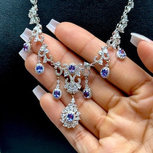 Tanzanite & Moissanite Diamond Necklace – Sterling Silver Pendant, Gemstone Fine Jewelry