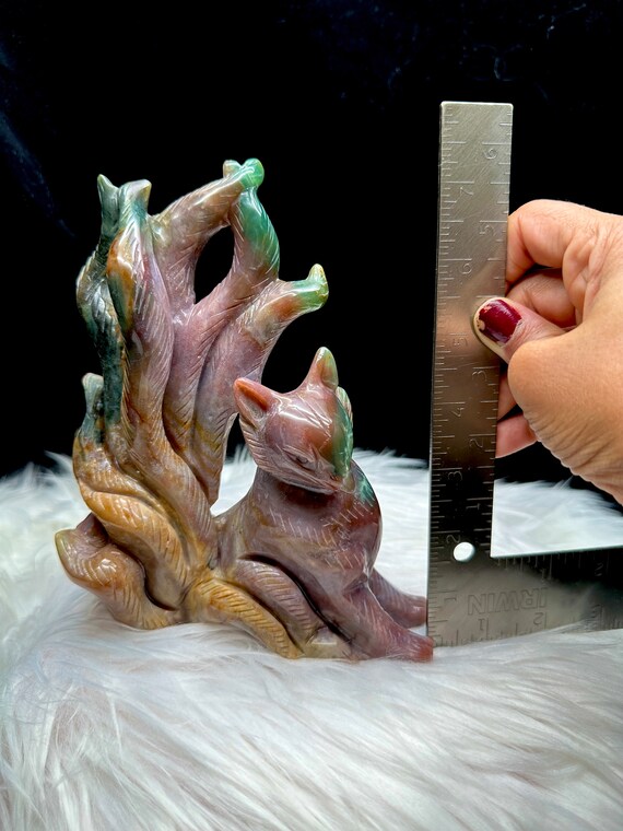 Ocean Jasper Crystal Nine-tail Fox Carving - Chakra Healing Energy