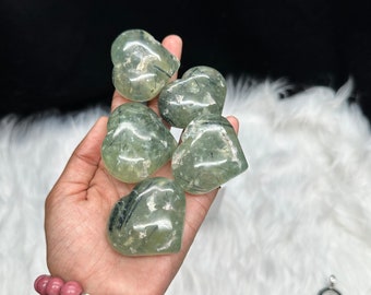 Prehnite Crystal Heart with Tourmaline Inclusion