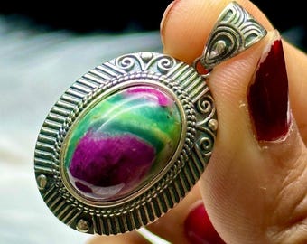 Ciondolo in argento sterling con rubino in zoisite di altissima qualità - Gioielli con pietre preziose uniche - Naturali e autentiche