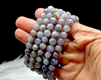 Pulseira de Cristal de Iolita Natural para Intuição e Cura - Contas de 8 mm