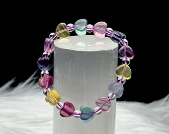 Rainbow Fluorite Crystal Heart Bracelet - Embrace the Healing Spectrum of Energy