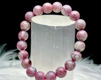 Högkvalitativt armband med rosa turmalinkristaller - 10 mm pärlstorlek