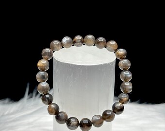 Flashy Rutilated Black Moonstone Crystal Bracelet - 8mm -Healing Energy and Elegance