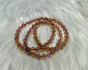 Pulsera de Ametrina Natural con Cristal de Amatista y Citrino, Pulsera de Ametrina, Pulsera de Cristal - 8 mm