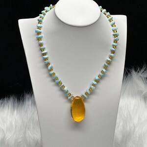 Top Grade Larimar Necklace with Natural Blue Amber Pendant