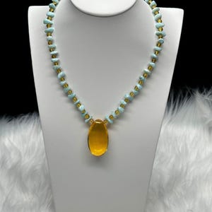 Top Grade Larimar Necklace with Natural Blue Amber Pendant