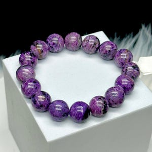 12mm Natural Charoite Bracelet, Crystal Jewelry Stretch ,Gemstone Bracelet , Gift Item