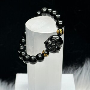 Black Obsidian Laughing Buddha Bracelet, Lucky Bracelet, Crystal Bracelet