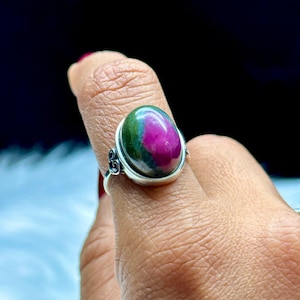 High-Quality Ruby in Zoisite Sterling Silver Ring - Adjustable Size - Healing Crystal Jewelry