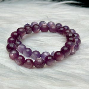 Edelstein Lepidolith Kristall Armband - 9,4 mm Perlengröße