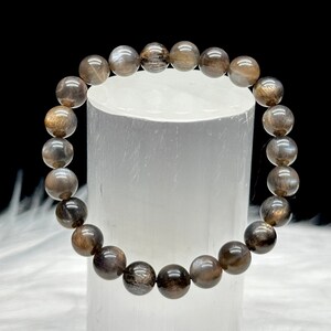 Flashy Rutilated Black Moonstone Crystal Bracelet - 8mm -Healing Energy and Elegance
