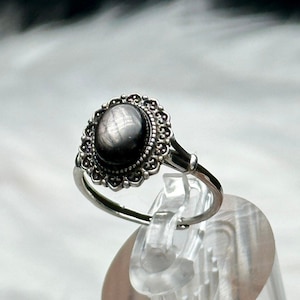 Natural Hypersthene Crystal Ring in Sterling Silver - Adjustable Size | Metaphysical Healing, Chakra Alignment
