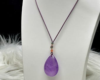 High-Quality Kunzite Crystal Drop Pendant Necklace – Natural Crystal on Thread Cord