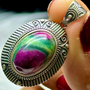 Super High-Quality Ruby in Zoisite Sterling Silver Pendant - Unique Gemstone Jewelry - Natural and Authentic