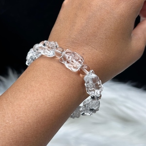 Nine-Tailed Fox Carved Clear Quartz Crystal Bracelet – Handcrafted Healing Crystal Jewelry
