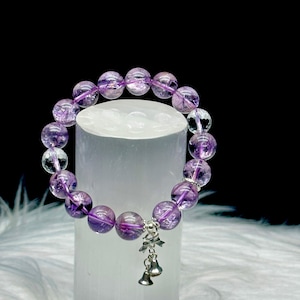 High-Quality Amethyst and Clear Quartz with S925 Sterling Silver Charms - 10mm bead Size