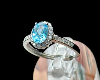Blue Topaz Gemstone Ring – Sterling Silver, Adjustable Size, Handmade Ring