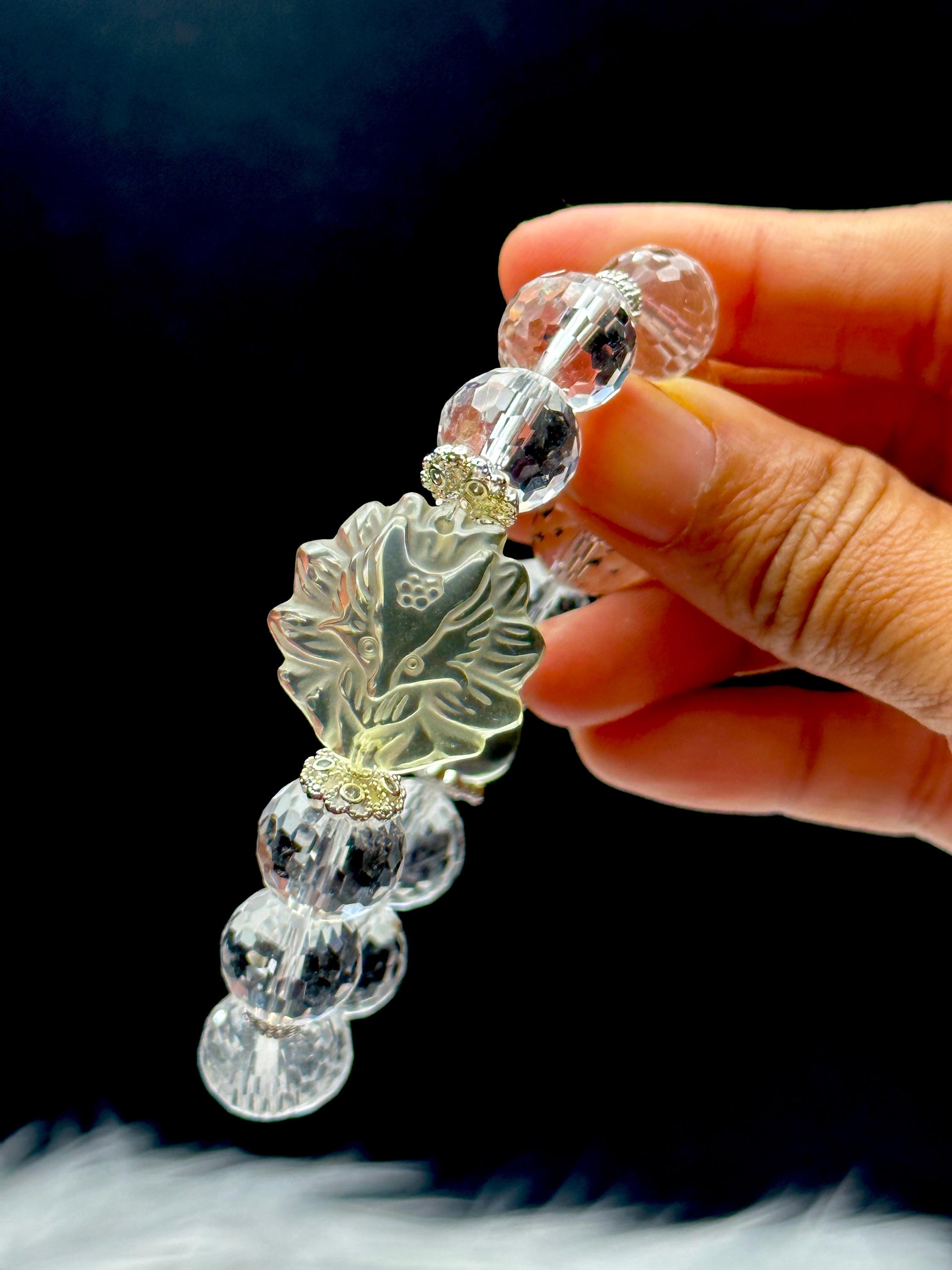 High-quality Clear Quartz Crystal Bracelet Featuring a Carved