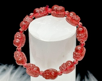 Super High Quality Natural Strawberry Quartz Pixiu Bracelet, Feng Shui PiXiu Wealth Bracelet, Gift Item, Healing Crystals