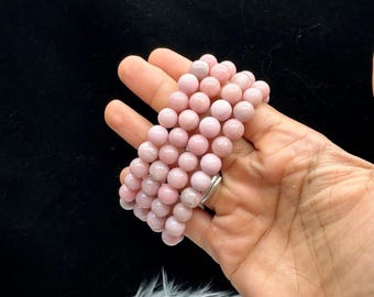 Pulsera de cuentas de ópalo rosa - Cuentas de 9 mm - Joyas con piedras preciosas curativas