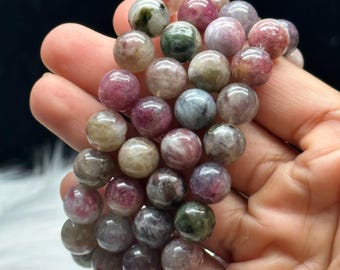 High-Quality Watermelon Tourmaline Crystal Bracelet - Experience Healing Energies - 10mm beads, Trust Us to Select Your Perfect Piece