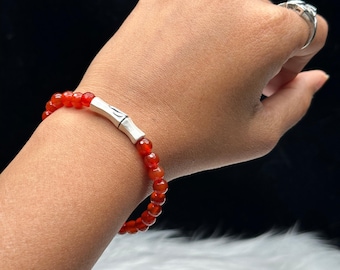 Radiant Carnelian Crystal Bracelet - 6mm Beads with Sterling Silver Accents, Infuse Your Aura with Healing Energy