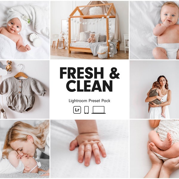 10 Préréglages Lightroom FRAIS ET PROPRES | Préréglage nouveau-né | Préréglages bébé | Préréglages clairs et brillants | Préréglages Instagram de maman blogueuse | Léger Aéré