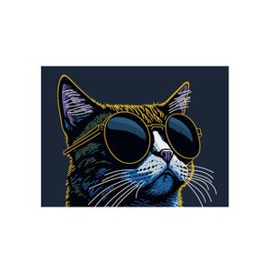 Cool Cat Wall Art Print, Vintage Cat Decor, Sunglasses Cat Art, Gift for Cat Lovers, Cat Lover Home Decor