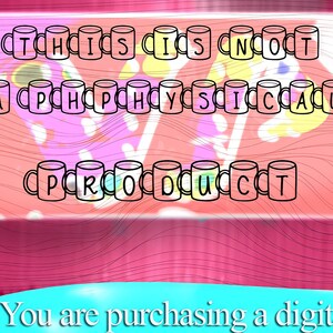 May include: A digital download graphic with the text "THIS IS NOT A PHYSICAL PRODUCT" in colorful letters surrounded by coffee mugs.