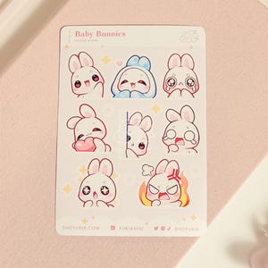 Baby Bunnies Mini Sticker Sheet | Kawaii Planner Stickers for Journals, Scrapbooks, Notebooks | Made for Cute Stationery Lovers