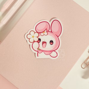 Kawaii Pink Bunny Flower 3" Vinyl Sticker | Cute Sticker | Laptop Sticker | Car Decal | Rabbit Sticker | Journal Sticker | Bunny Sticker