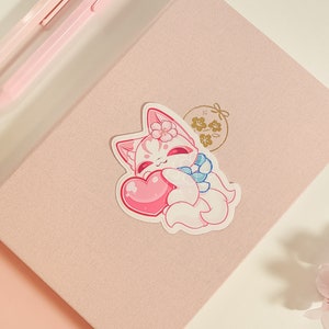 Shiro Kitsune Heart Vinyl Sticker (3&quot;) | Waterproof Decal for Laptop, Journal, Luggage and More