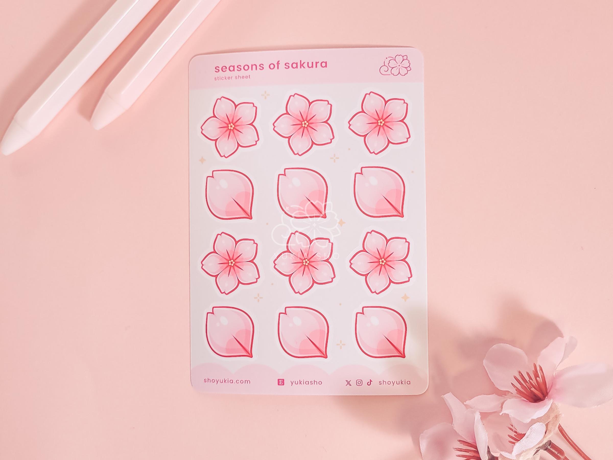 Seasons of Sakura Mini Sticker Sheet (pink) | Kawaii Planner Stickers ...