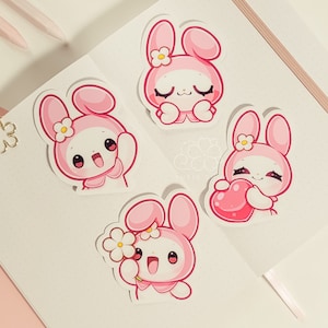Kawaii Pink Bunny 3&quot; Vinyl Stickers | Cute Waterproof Anime Decal for Water Bottles, Laptops, Journals, Luggage & More