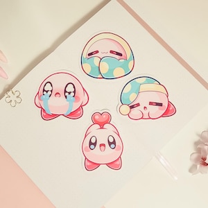 Kirb 3&quot; Vinyl Sticker Bundle (Set 1) | Cute Waterproof Anime Decal for Journals, Laptops, Journals, Luggage & More