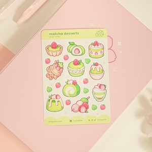 Matcha japanische Desserts Mini-Stickerbogen | Planer Sticker Blatt | Niedliches Sticker Blatt | Notizheft Sammelalbum | Süßigkeiten Bonbon Essen Kawaii