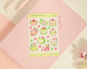 Mini feuille d'autocollants pour desserts japonais au matcha | Stickers agenda kawaii