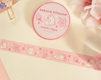 Sakura Kitsune Washi Tape | Cherry Blossom Fox Journaling Decorative Tape